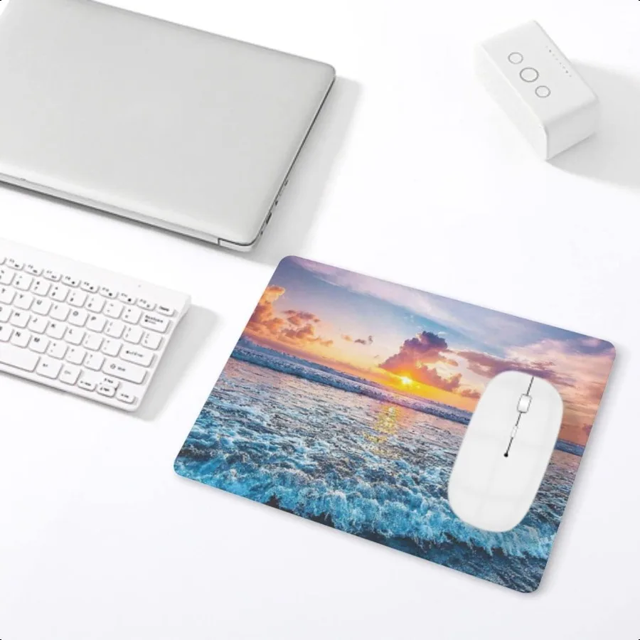 Sunset Ocean Wave Mouse Pad Square Mousepad Waterproof Mouse Mat NonSlip Rubber Base MousePads untuk Kantor Rumah Laptop Travel 9.