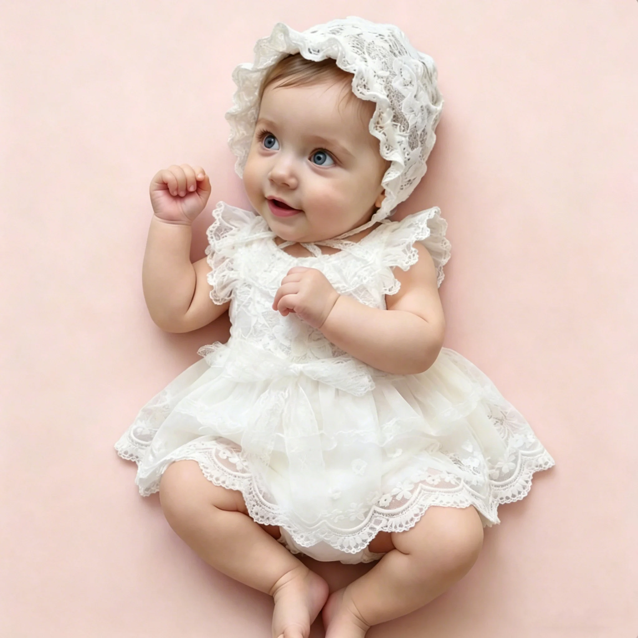 Newborn Photography  Princess Outfit BabyGirl White Lace Tulle Dress with Hat Newborn Infant Christening Gown Photo Shoot Outfit