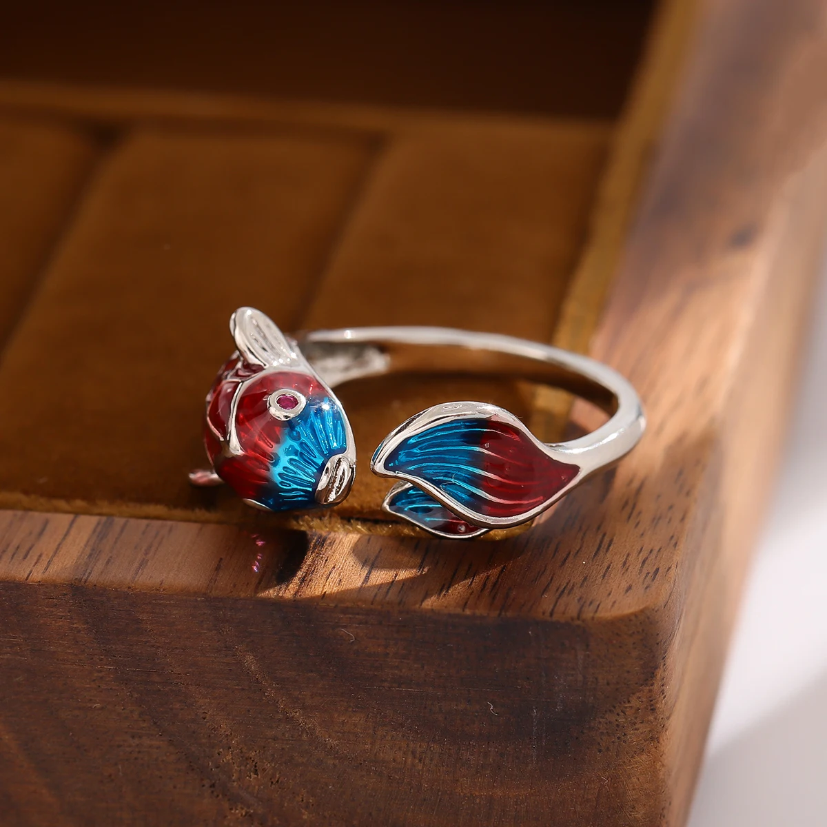 Creative 925 Sterling Silver Blue Carp Opening Ring