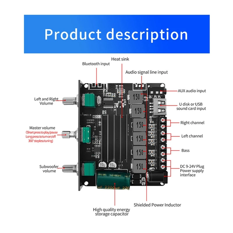 50 wx2 + 100W YS-E100H 2.1 Hi-Lo Subwoofer TPA3116 przenośny wygodny kanał wzmacniacz Audio Bluetooth moduł tablicy