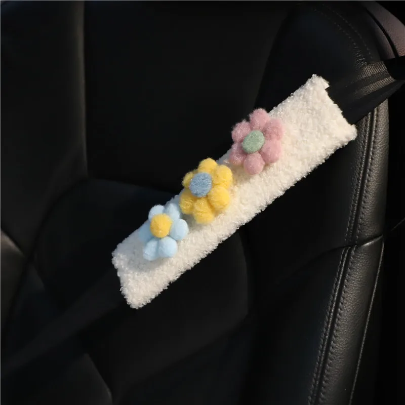 

2pcs Soft Car Seat Strap Covers Flower Design Comfortable Shoulder Pads Durable Easy Clean Universal Fit Front Rear Seats