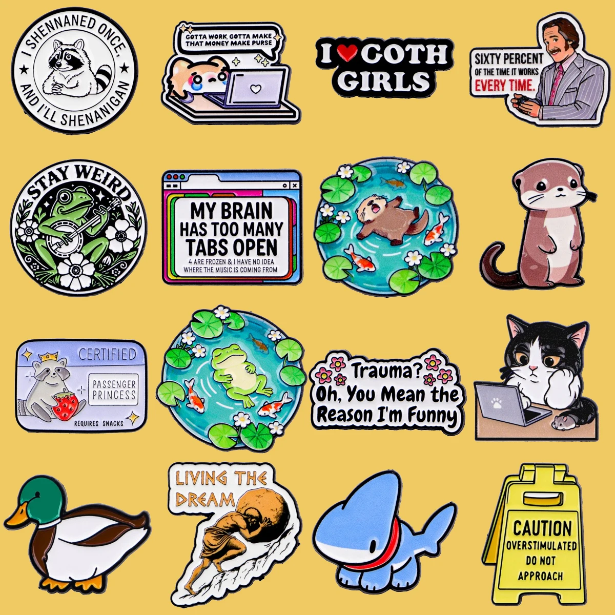 Funny Quotes Enamel Pin Cartoon Otter Brooches For Women Collar Lapel Pin Backpack Bags Badges Party Gifts Clothing Accessories