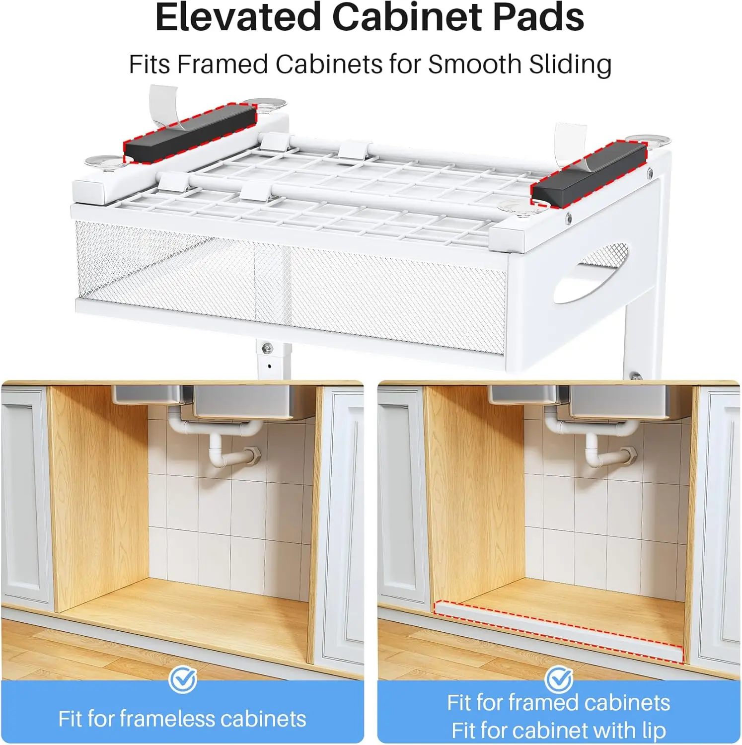 منظم تحت المغسلة، عبوتان من طبقتين، رف منظم للخزانة مع وسادة للخزائن المؤطرة، شريحة معدنية بيضاء #3