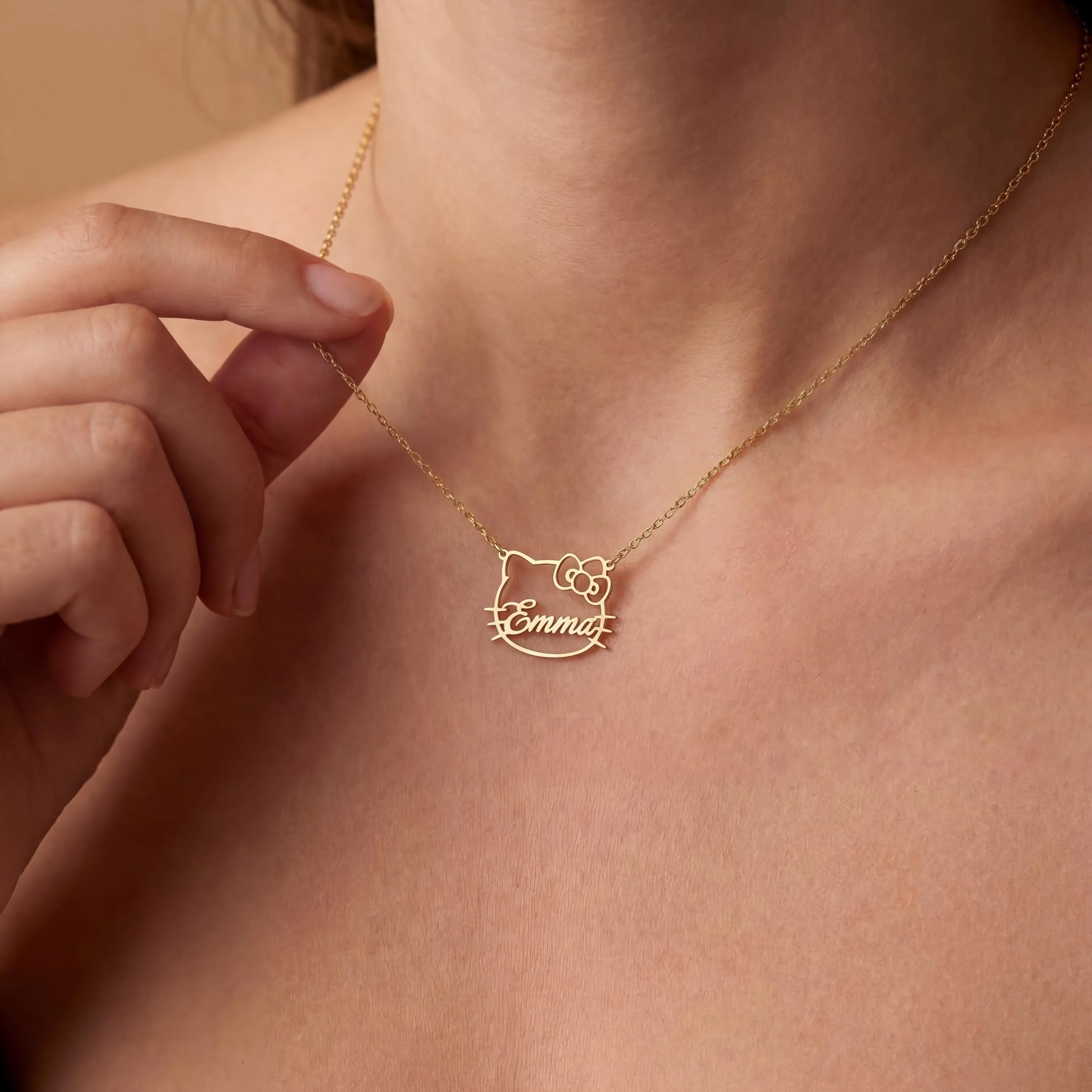 Personalized Kitty Name Necklace Cute Kitty Cat Custom Name Necklace Kawaii Jewelry Birthday Gift Cat Lover Gift Christmas Gift