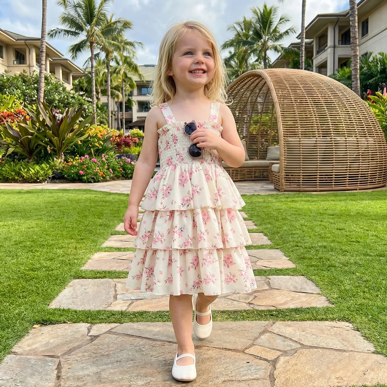 1-6Y Summer Toddler Baby Girls Floal Tank Dress Cute Floral Print Sleeveless Tiered Ruffle Party Dress Sundress
