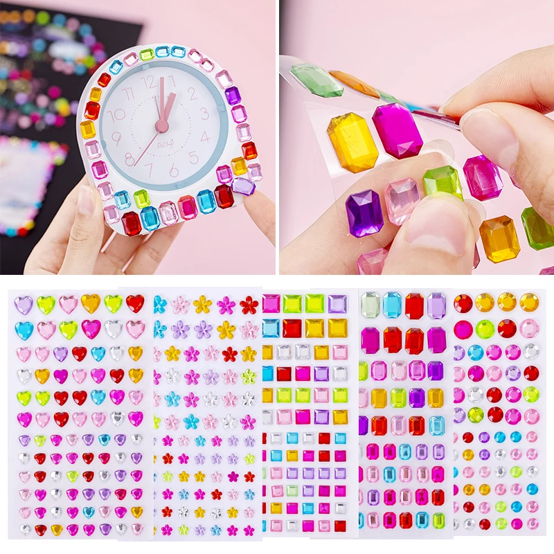 Diamond Rhinestone Stickers Photocard Decor 3D Gem Stickers Self Adhesive Jewel Crafts Crystal Sticker for Kids DIY Decorations