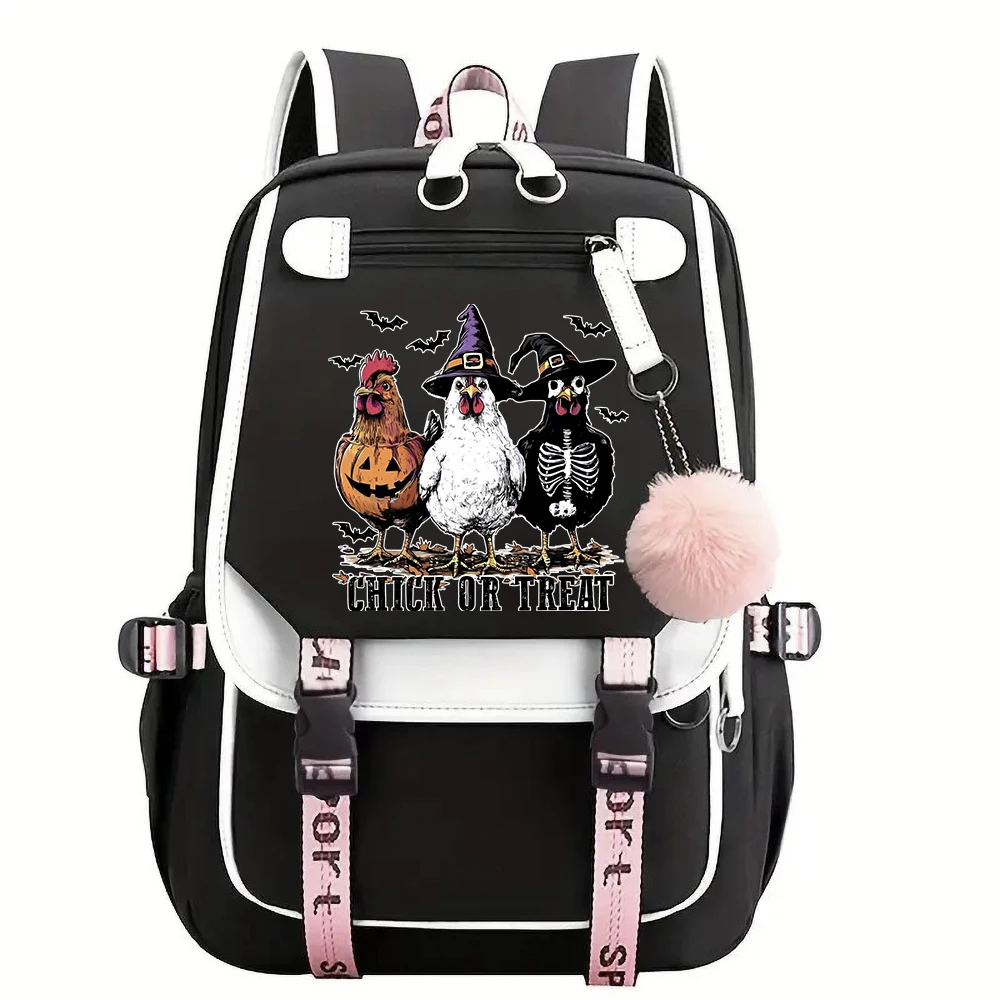 Funny Halloween Chicken Chick Or Treat Backpack Student School Bag Kids Bag Back to School Gift