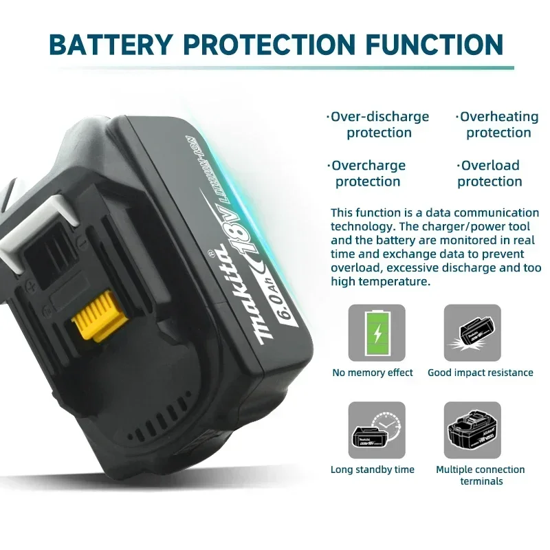 Makita 18 v  bettery，Rechargeable Power Tool Battery, Replaceable LED Lithium-ion, BL1860BL1850 BL1830，For Makita 18v  bettery