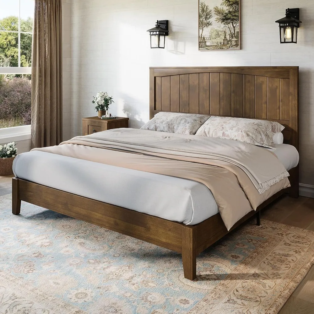 AMERLIFE Queen Size Solid Wood Bed Frame with 48