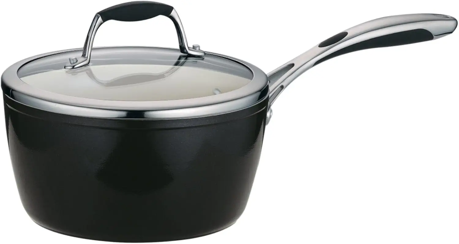 

Gourmet Ceramica Deluxe Sauce Pan with Lid, Non Stick Ceramic Interior, 3-Quart, Metallic Black, Made in Italy