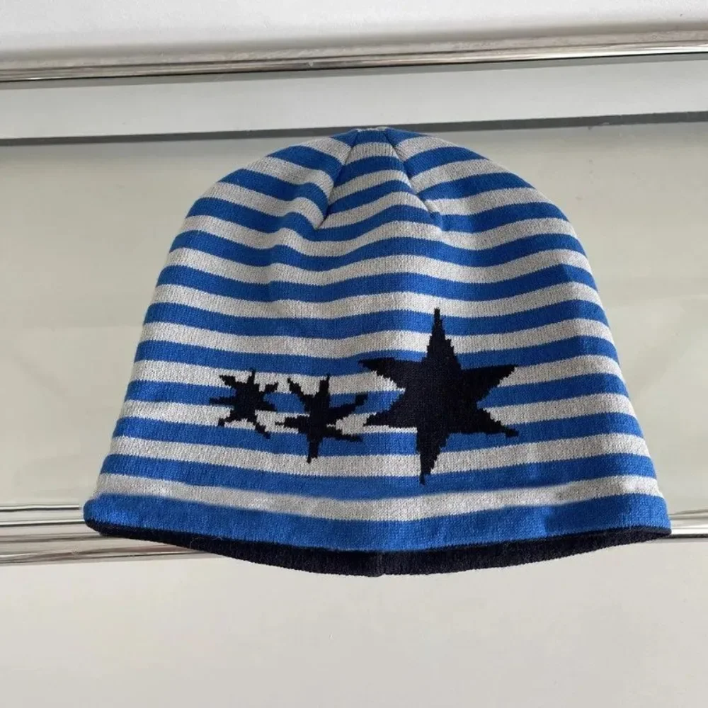 Korea Star Stripe Knit Apparel Accessories Panelled Casual All-match Y2k Goth Hats Minority High Street Simple New Caps