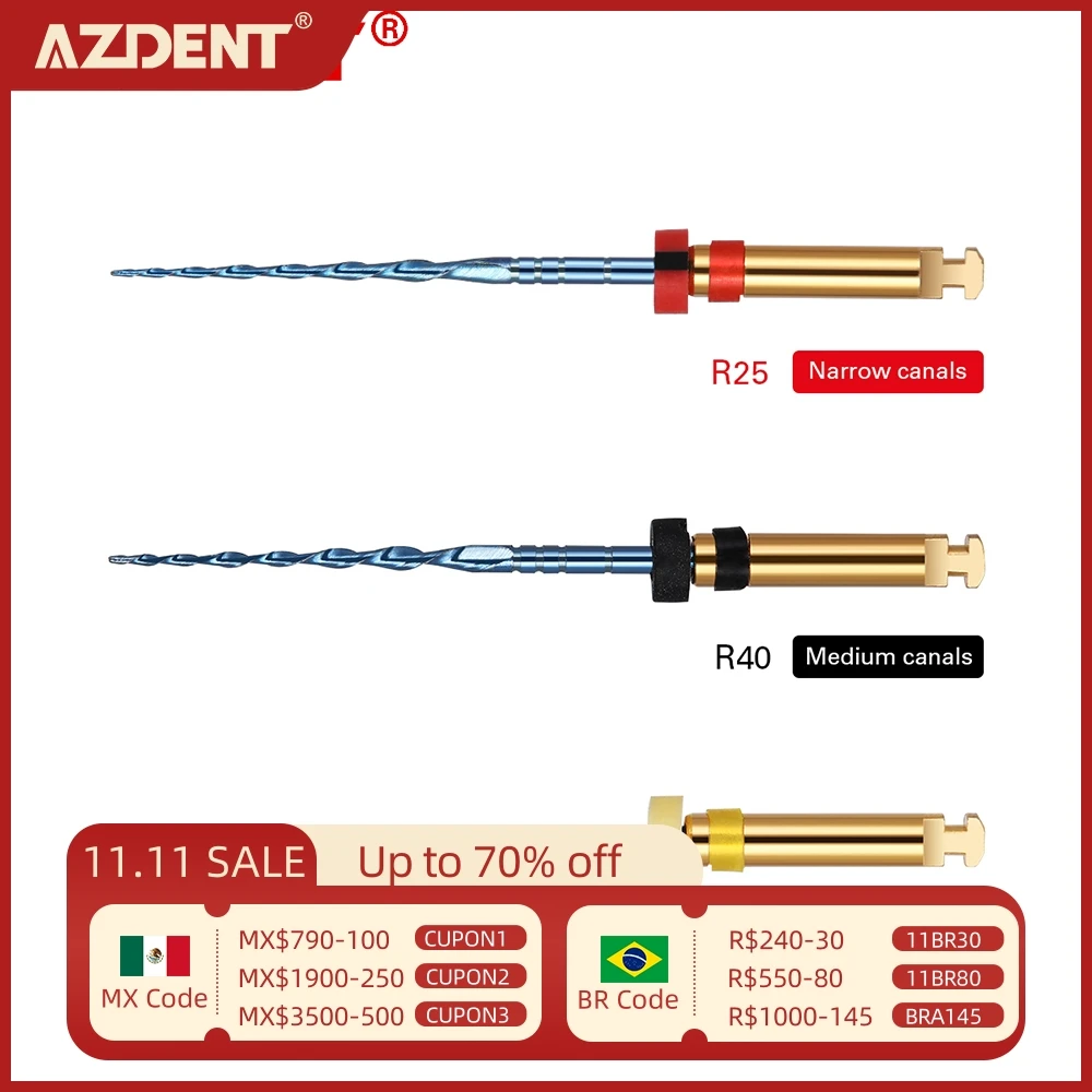 AZDENT 3 Pcs Dental Reciprocating Blue Endodontic Files 21mm Engine Use Niti Rotary Root Canal Heat Activated 25mm Dentistry