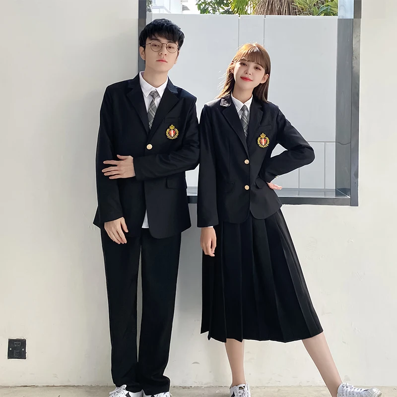 Japanese Girl Boy Blazer Students DK JK Casual Black Long Sleeves Suit Jackets Coat Women Men High School Uniform Cardigan