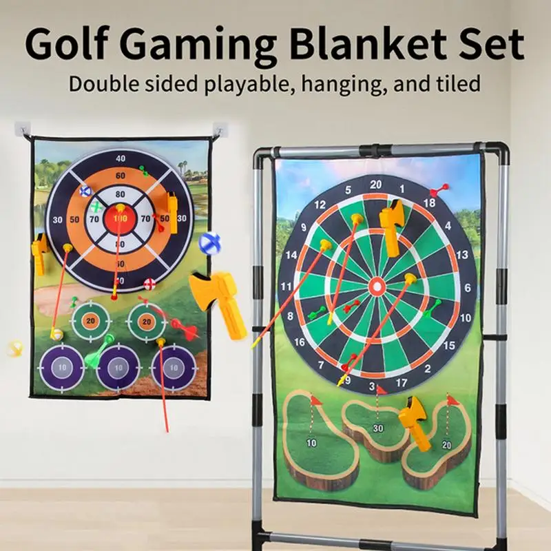 Golf Chipping Game Mat Set Double Sided Practice Mat Golf Chipping Game Large Dart Board Mat Stick Chip Game Golf Training Mat