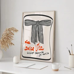 Modern Striped Bow Poster. La Dolce Vita Art Canvas Painting Black and White Posters For Living Room Bedroom Home Decor