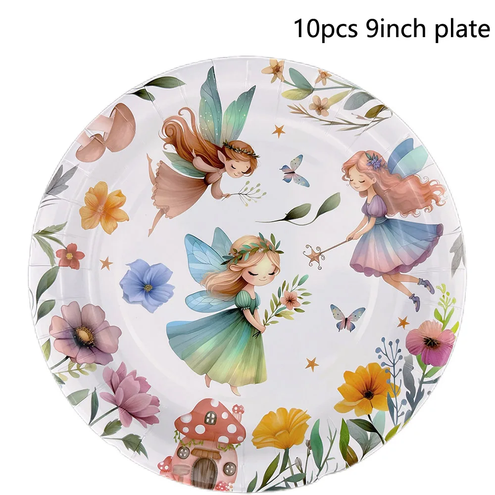 Fairy Tableware Plates Cups Napkins Fairy Birthday Party Supplies Flower Fairies Theme Girl Kid Birthday Baby Shower Party Decor