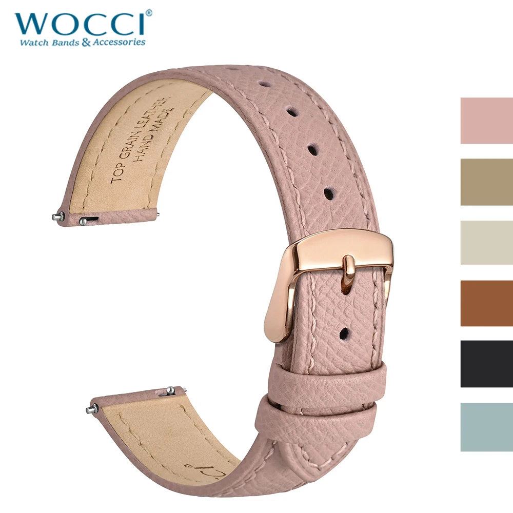 WOCCI Top Grain Leather Watch Band 12 13 14 15 16 18 20 22mm for Women Replacement Strap Quick Release with Stainless Buckle