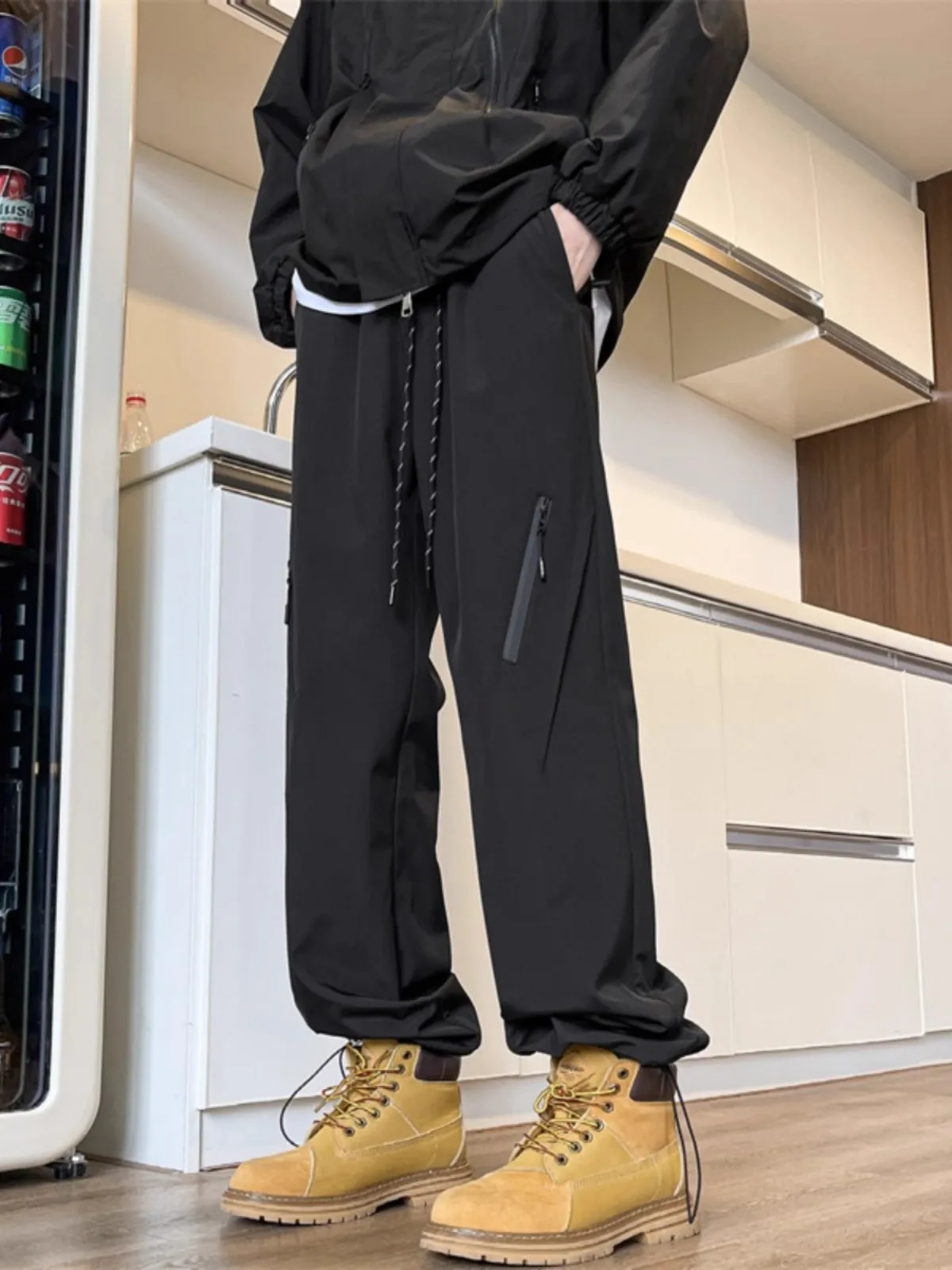 

Мужские зимние рабочие брюки с расклешенными штанинами, на липучках, прямого кроя, повседневные, молодежные, модные