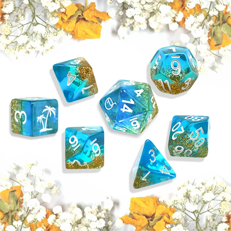 7Pcs/Set DND Game Dice Exquisite Transparent Polyhedron Mold Resin Dices DND RPG Party Board Games Entertainment Accessories