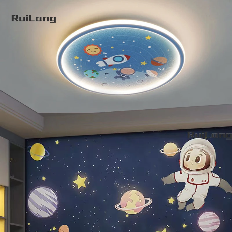 

Modern Space Rocket Led Ceiling Lights For Children Room Boys Bedroom Study Blue Cartoon Chandelier Ceiling Lamp With Astronaut