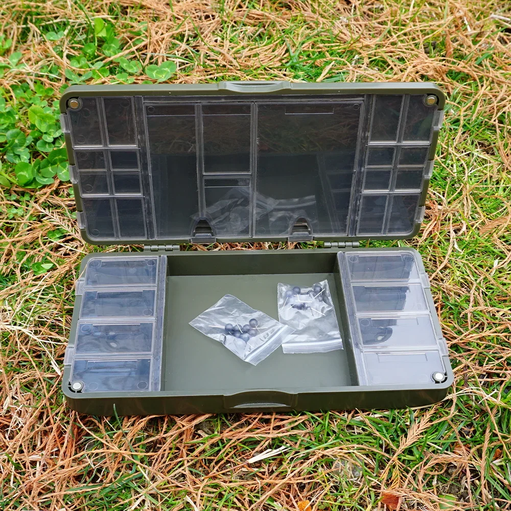 Hirisi Karpfenangeln-Organizer-Box, tragbarer Angelgerät-Aufbewahrungsorganisator, 27-Gitter, magnetische Fächer, Angelzubehör