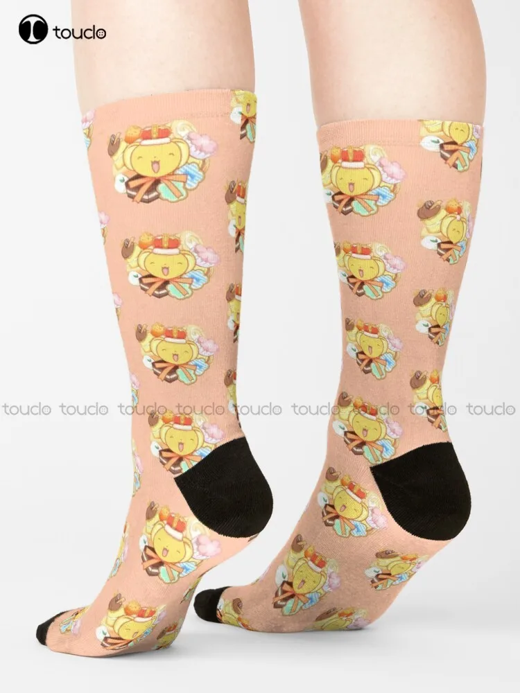 Cardcaptor Sakura Sweets With Cerberus/Keroberos Socks Black Long Socks Street Skateboard Socks Streetwear 360° Digital Print