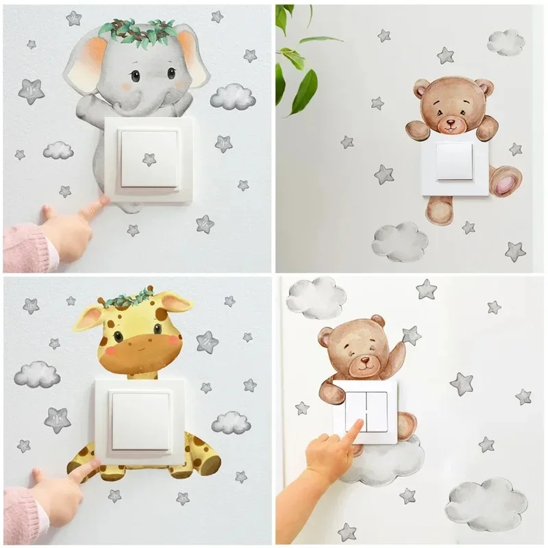 Cartoon Giraffe Panda Elephant Switch Stickers Kids Baby Bedroom Decor Home Decor Wallpaper Kids Wall Decal Room Decor Stickers