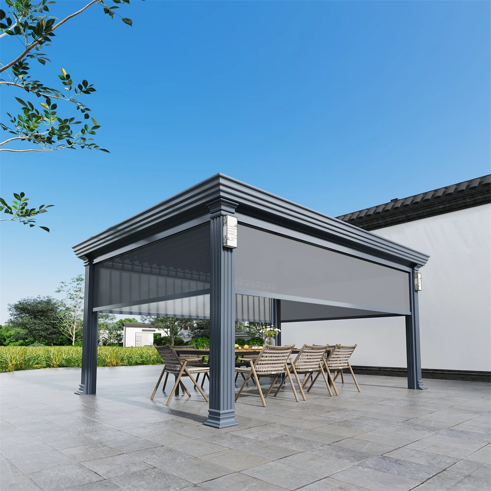 4X5 Merters Aluminum Outdoor Pergola Motorized Louvers Pergola Gazebo Modern Pergola With Electric Roller Blind