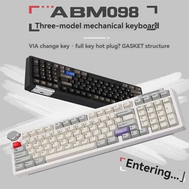 

ABM098 Wireless2.4G/Wired/Bluetooth Tri-mode Mechanical Keyboard Customized Gasket Structure RGB Hot-swap Gaming Office Keyboard