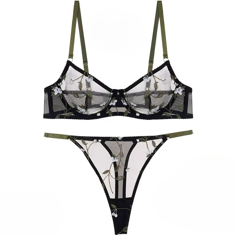 Sexy französisches Spitzen-Push-up-BH-Set, ultradünnes gepunktetes Netz-Dessous in Übergröße, modische Unterwäsche für große Brüste, schlankmachend und gegen Durchhängen.