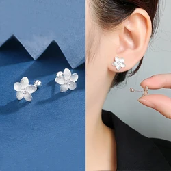 New Creative Silver Color Gardenia Flower Piercing Screw Ball Stud Earrings For Women Girls Charm Party Jewelry Accessories Gift