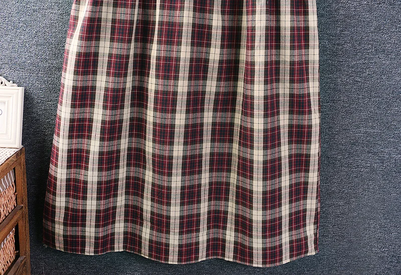 Robe en lin de coton à carreaux vintage pour femmes, robe trapèze décontractée, col rond, mode coréenne, Mori Girl, nouveau, automne