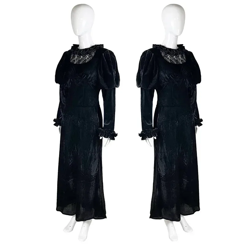 

Средневековое кружевное черное длинное платье с пышными рукавами на Хэллоуин, сценический карнавальный костюм, карнавальная маскарадная вечеринка, наряды для женщин; 6,r'8;p'