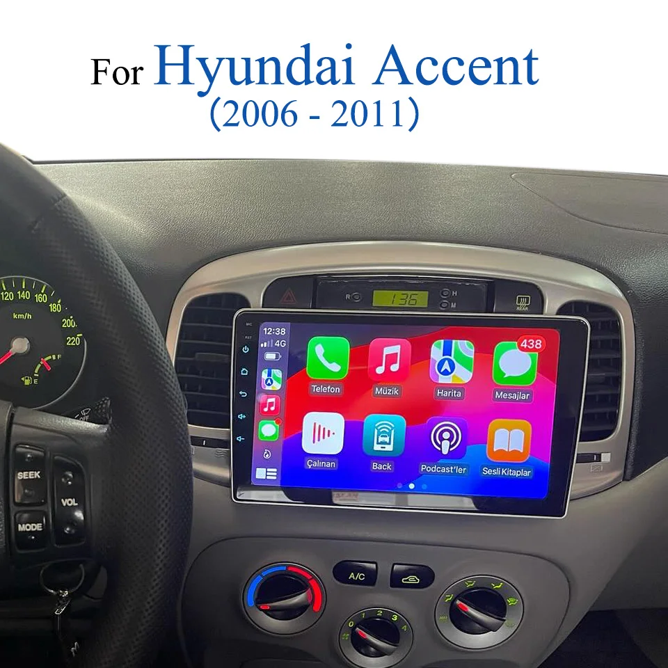 2Din Android 14 Car Radio DVD Tape Recorder Multimedia Player For Hyundai Accent 2006 2007 2008 2009 2010 2011 GPS Navigation