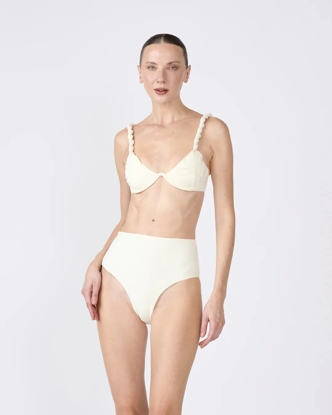 

Модный женский купальник-бикини с цветочными аппликациями, роскошный, элегантный, с высокой талией, простой пляжный наряд для женщин