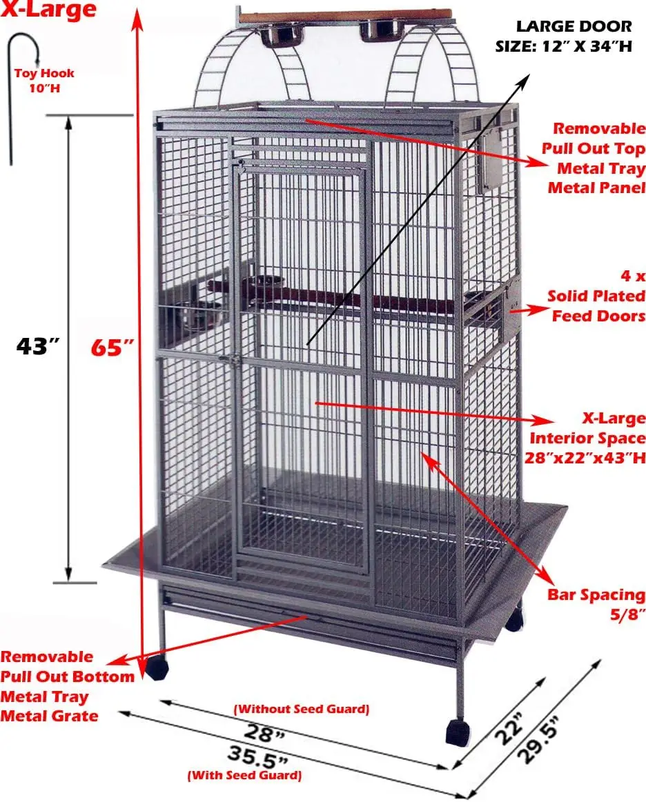 X-Large Elegant Play Top Bird Cage Parrot Finch Macaw Cockatoo Bird Wrought Iron Rolling Cage