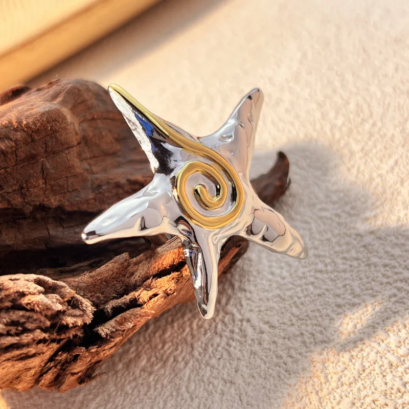 Exaggerate Oversize Two-color Starfish Rings for Women Gold&silver Mix Color Big Star Knuckle Ring Party Gifts Trendy Jewelry