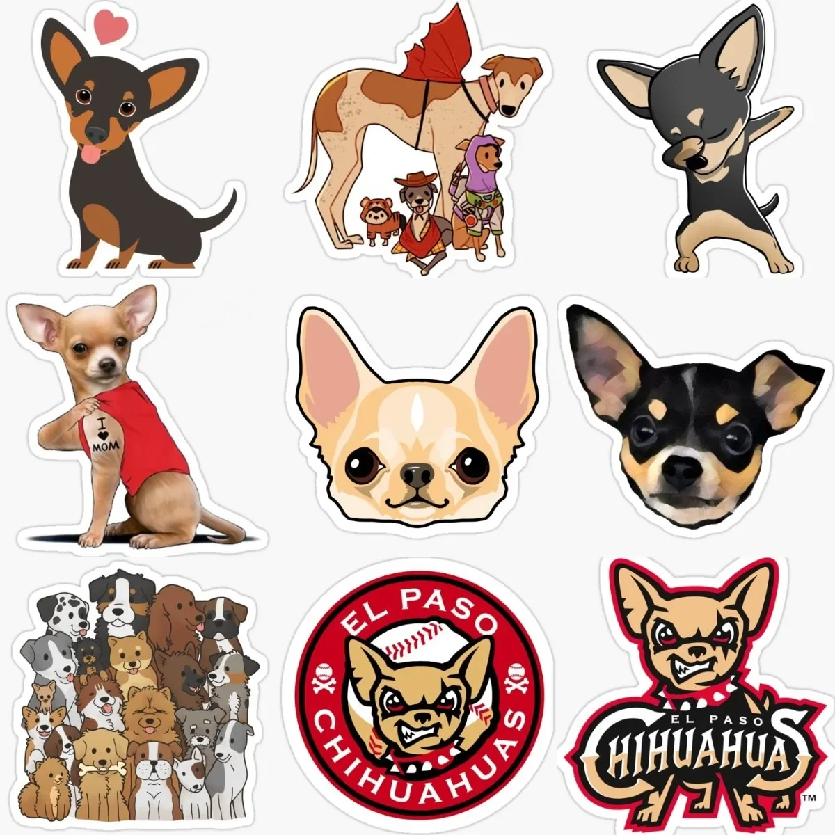 

Cute Funny Chihuahua Dog Pets Creative PVC Stickers for Decorate Wall Room Fridge Window Car Van Bicycle Camper Decal