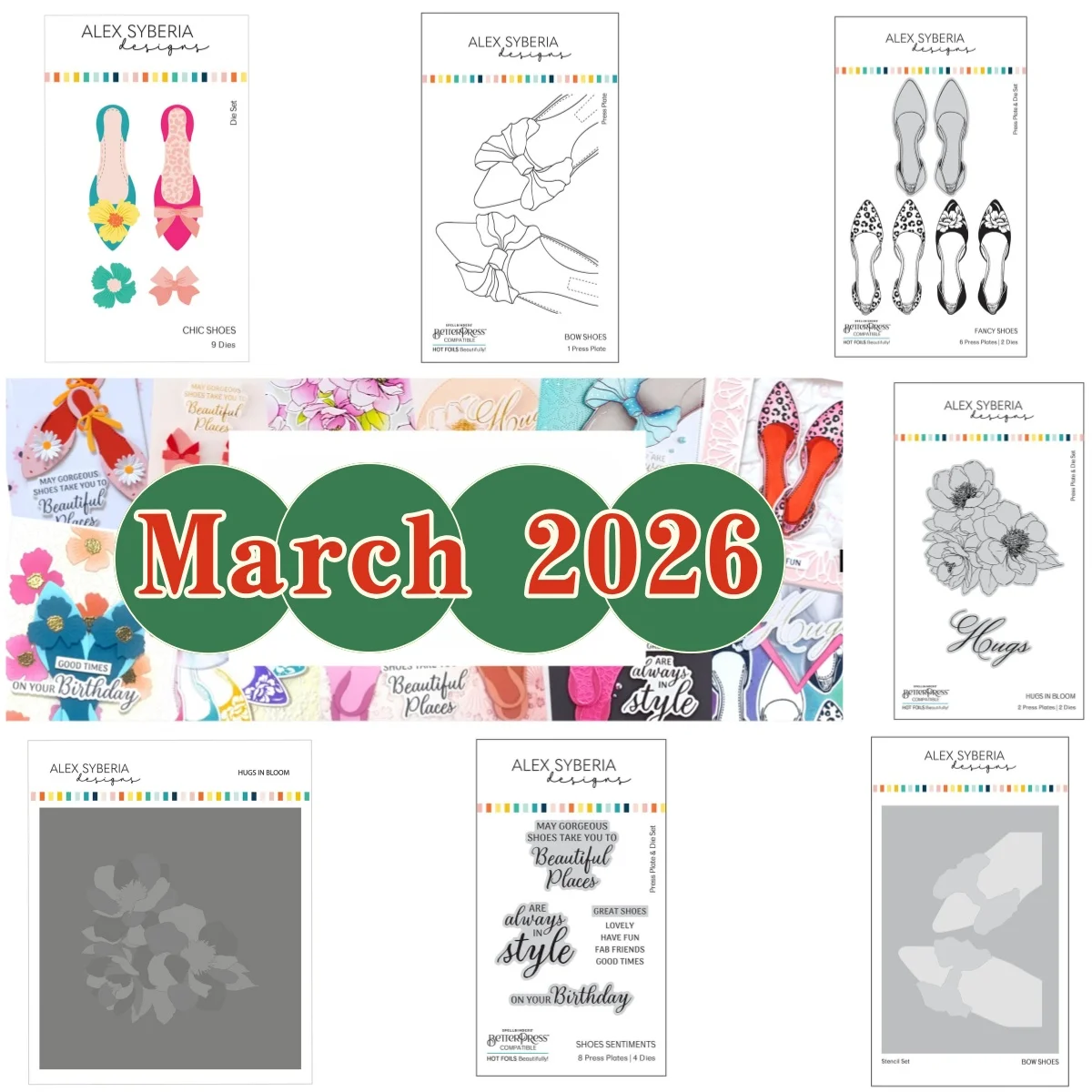 

March 2026 Chic Bow Shoes Bloom Flower Sentiments Hot Foil Metal Cutting Dies Stencil for DIY Making Gift Card Scrapbook Craft