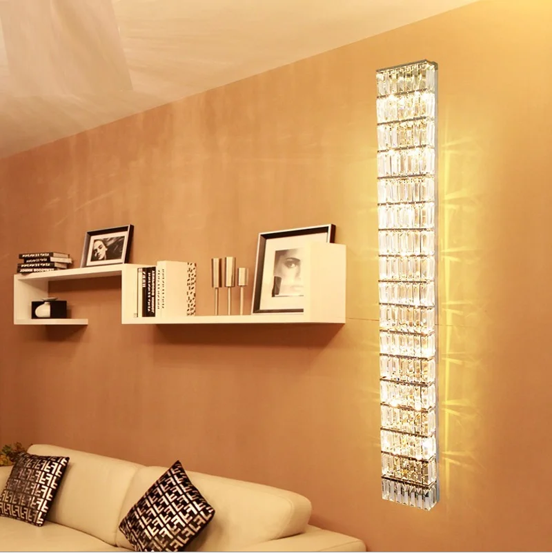 Art deco Large Crystal wall light for living room Foyer decor Long crystal Led wall sconce Hotel project E14 indoor wall lamp
