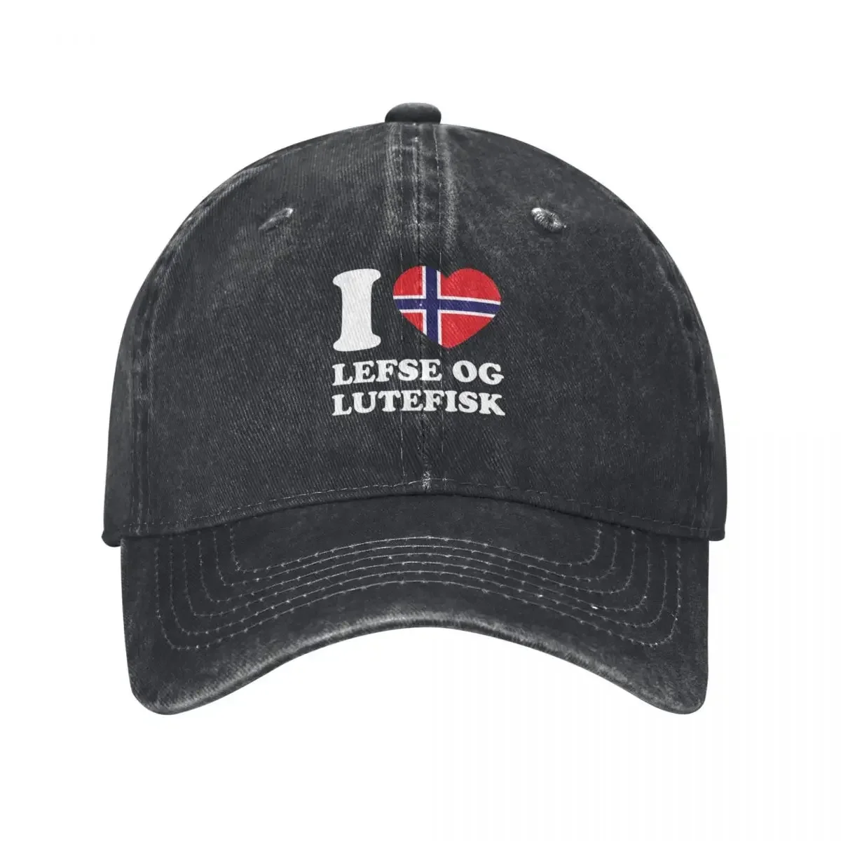 I Love Lefse and Lutefisk Norwegian Flag Heart Baseball Cap Cosplay Beach Hats For Women Men's