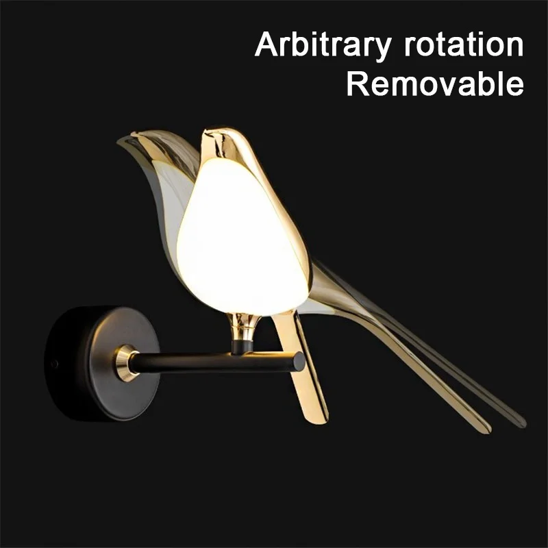 Modern LED Golden Bird Wall Lamp Parlor Bedside Hanging Light Novelty Rotatable Wall Lamp Bedroom Wall Decor Foyer Wall Sconce