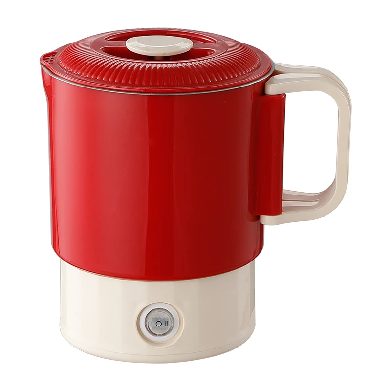 

Электрический чайник из нержавеющей стали, 900 мл, портативный бытовой уличный чайник, нагреватель, бежевый/красный, кипящая вода, напряжение 220 В