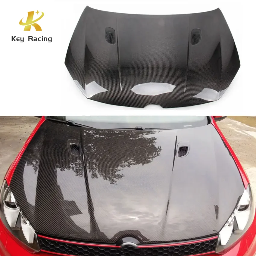 VW Golf 6 Carbon Fiber Car Front Hood Cover For For Volkswagen Golf 6 MK6 Engine Bonnet Aerodynamic Performance Car Accessories