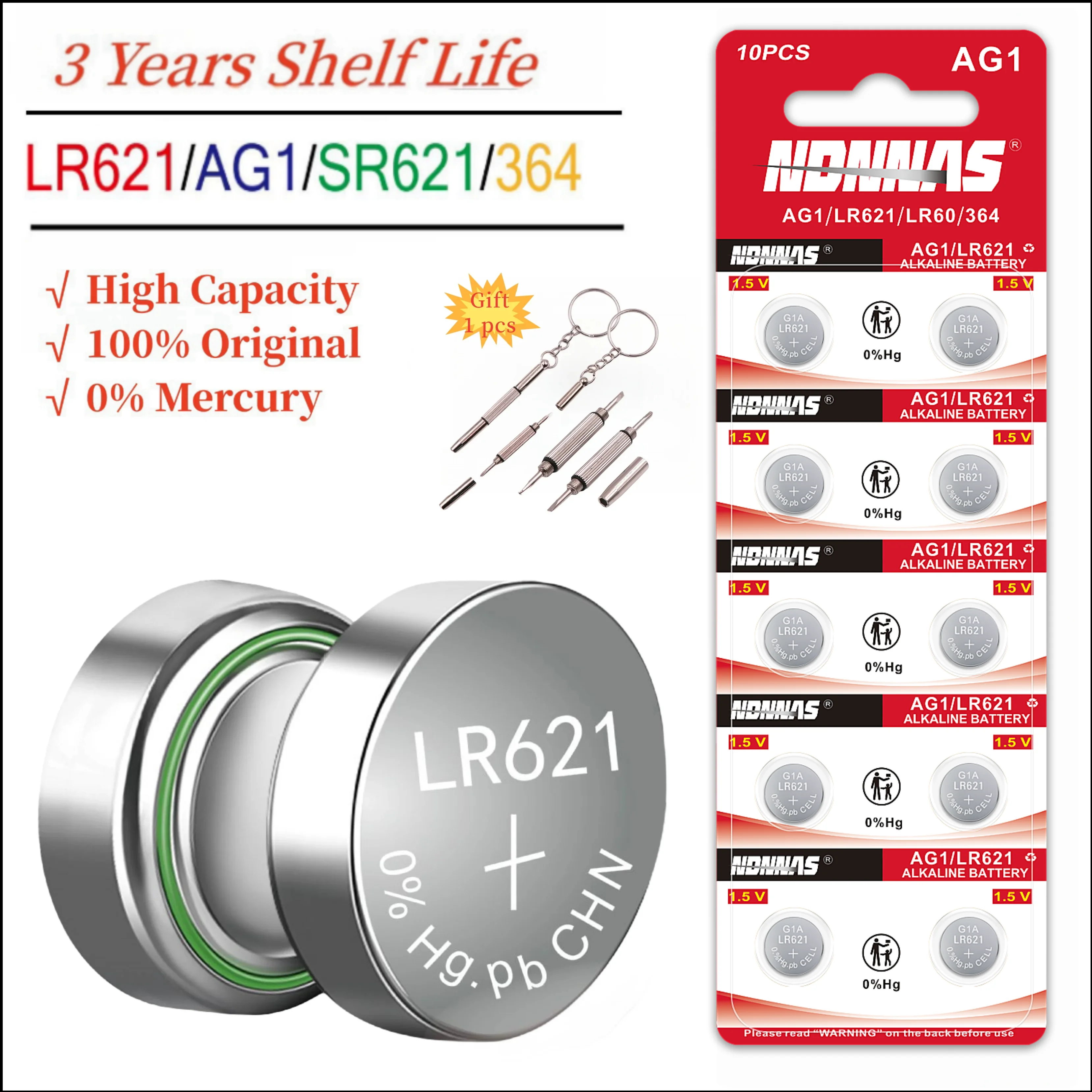 10-100PCS AG1 SR621SW Watch Battery Long-Lasting & Leak-Proof High Capacity Silver Oxide 1.55V Button Cell Batteries for Watch