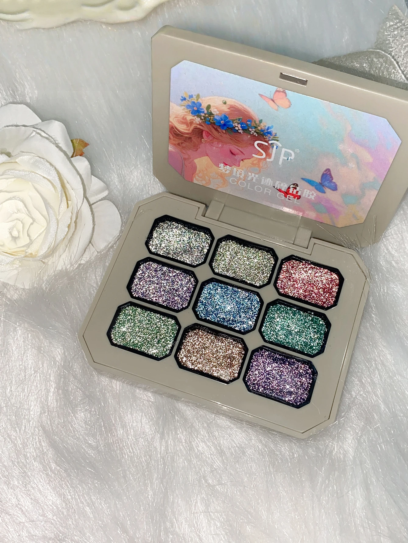

9-grid color reflective diamond solid glue UV gel nail art nail charm DIY nail salon