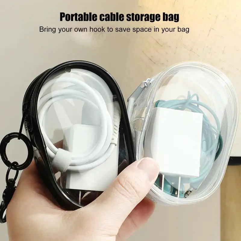 Clear Storage Bags With Zipper Visible Transparent Headset Cable Storage Bag Locking Hook Zipper Case For Jewelry Travel Storage