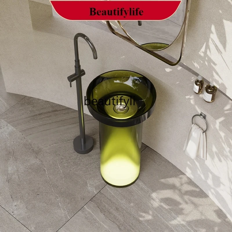 

Transparent resin color column basin integrated floor wash basin custom round basin
