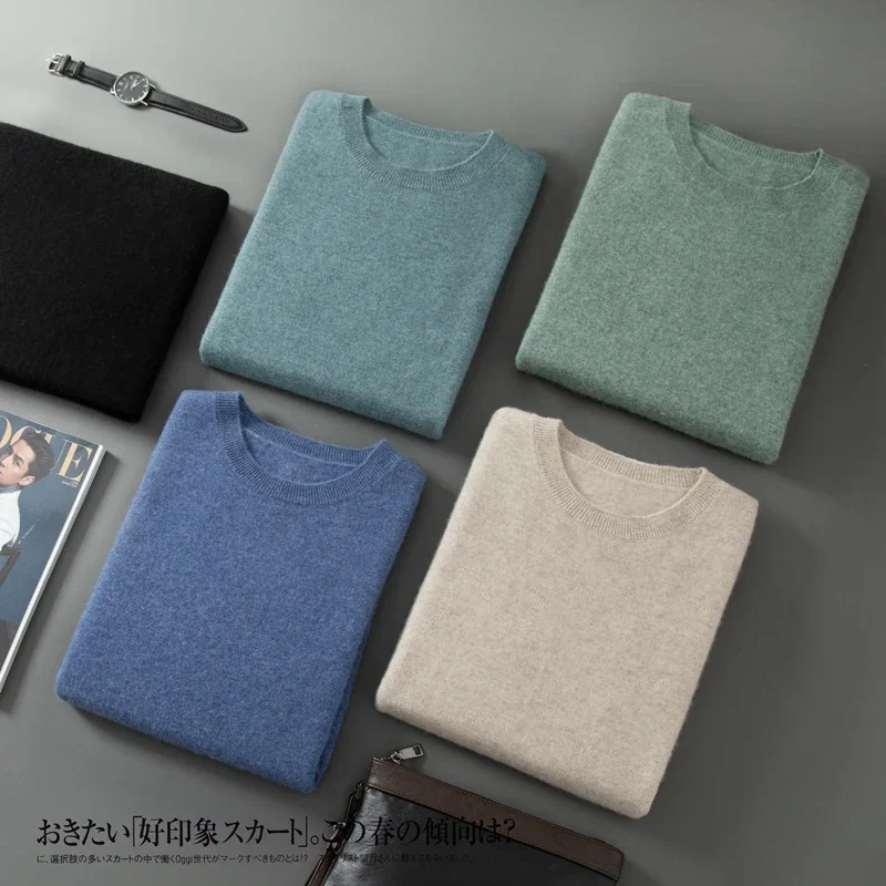 

Spring Summer 100% Cashmere Men's Sweater O-Neck Short Sleeve Shirt Pure Color Loose Pullover Knitwear Fashion Man Clothes