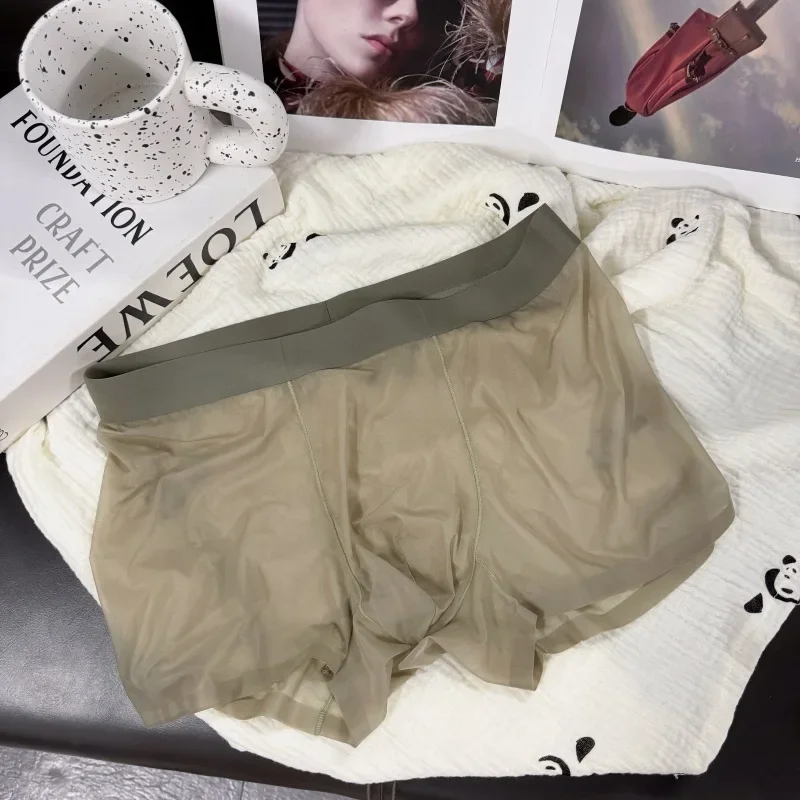 20D ultradunne ijszijde ondergoed heren naakt niet-markerende shorts transparante bodems uitrusting sneldrogende mid-taille boxershorts